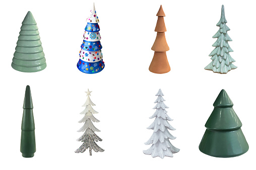 Cut out Christmas trees on white background