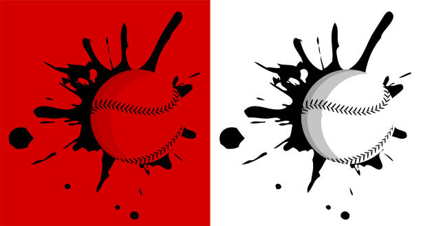 baseball uderzył w ścianę z plamami. sprzęt sportowy. sporty zespołowe w ameryce. aktywny tryb życia. wektor - softball seam baseball sport stock illustrations