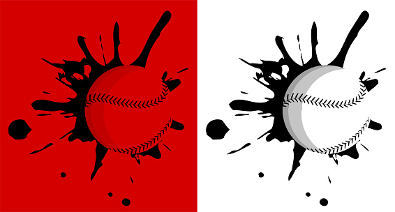 Baseball hit the wall with splashes. Sport equipment. Team sports in America. Active lifestyle. Vector