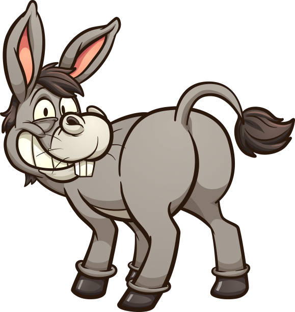 Cartoon donkey Cartoon donkey looking back and smiling. Vector clip art illustration with simple gradients. All on a single layer. "n burro stock illustrations
