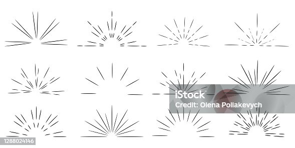 istock Retro doodle illustration with sunrise by hand on light background. Black-white sunburst. Vector image. EPS 10. 1288024146