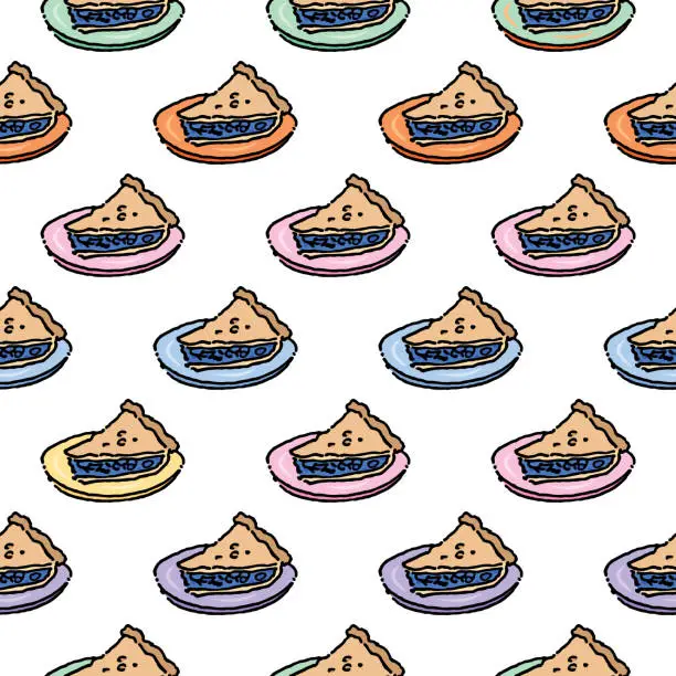 Vector illustration of Blueberry Pie Slices Seamless Pattern