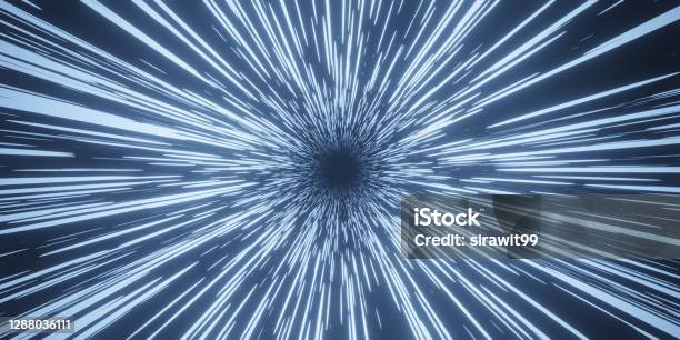 Abstract Blue Flight In Space Hyper Jump 3d Rendering Stock Photo - Download Image Now
