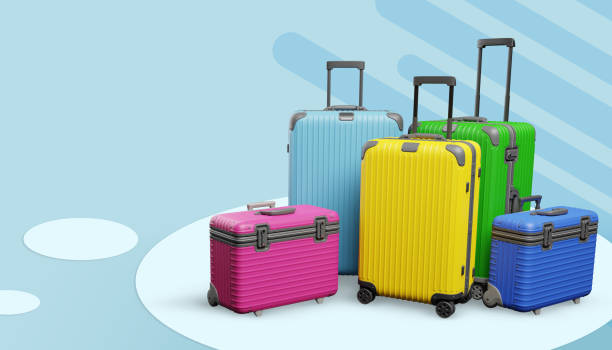 istock Travel bags and empty spaces on a blue background 3D Render 1288037309