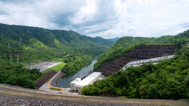 istock Electrical power station with electric Power Transition Line system in mountain area 1288041433