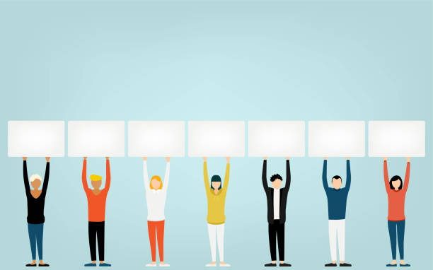Multinational people holding a blank board Multinational people holding a blank board crowd of people clipart stock illustrations