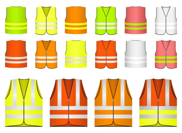 sicherheitsweste vektor design illustration isoliert auf weißem hintergrund - leuchtbekleidung stock-grafiken, -clipart, -cartoons und -symbole