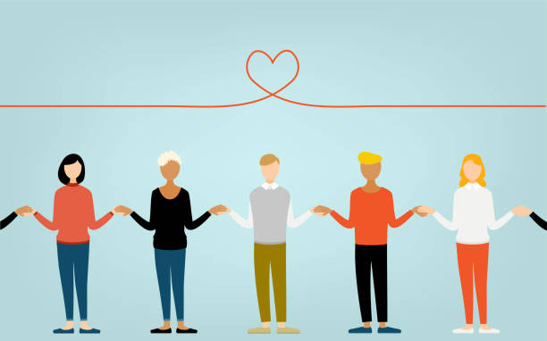 People holding hands and holding hands Multinational People holding hands and holding hands Multinational large group of people illustrations stock illustrations