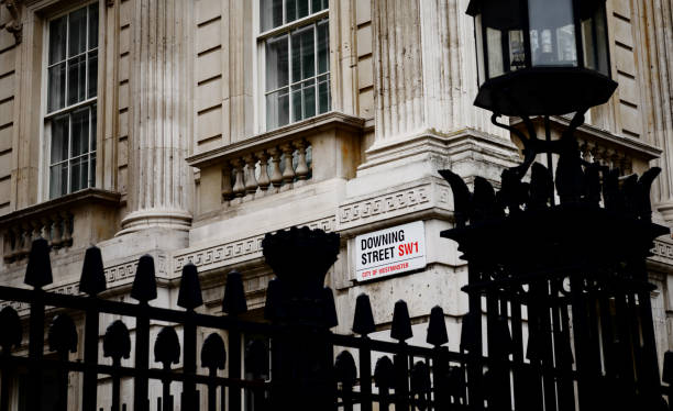 Street sign at the entrance to Downing Street, London, home of the Prime Minister.