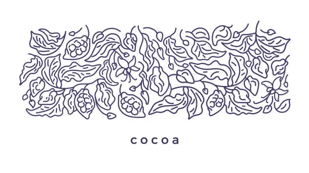 Vector illustration of Cacao design. Art line pattern. Organic chocolate