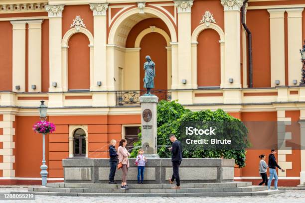 Memorial Of Poet Simon Dach And Taravos Anike In Theatre Square Of Klaipeda Lithuania Stock Photo - Download Image Now