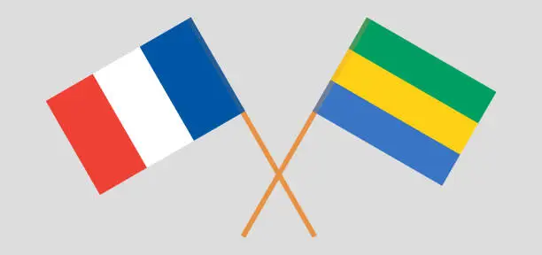 Vector illustration of Crossed flags of Gabon and France