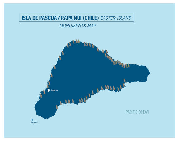 Easter Island map, Chile. Rapa Nui Monuments location. Detailed map vector illustration. Easter Island map, Chile. Rapa Nui Monuments location. Detailed map vector illustration. easter island map stock illustrations