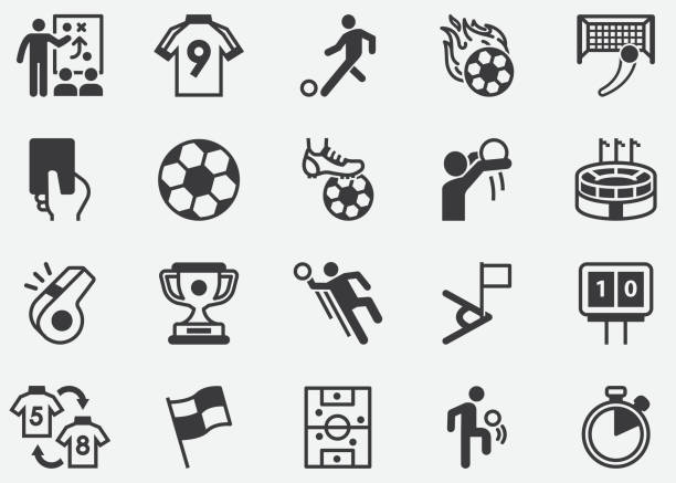 축구, 축구, 월드컵, 축구 리그, 토너먼트, 스포츠, 휴식, 볼 픽셀 완벽한 아이콘 - soccer stock illustrations