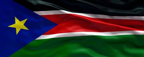 bandeira acenando do sudão do sul - bandeira do sudão do sul - fundo da bandeira 3d - republic of the sudan - fotografias e filmes do acervo