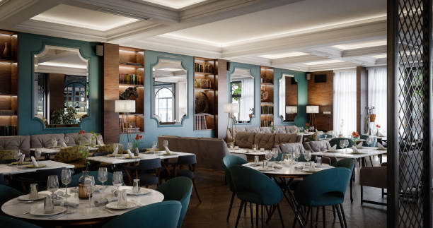 Empty Restaurant Interior Digitally generated luxurious restaurant interior.
The scene was rendered with photorealistic shaders and lighting in Autodesk® 3ds Max 2020 with V-Ray 5 with some post-production added. restaurant mirror stock pictures, royalty-free photos & images