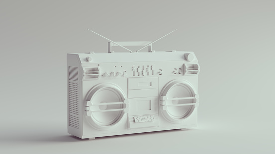 White Retro Boombox Stereo 3d illustration render