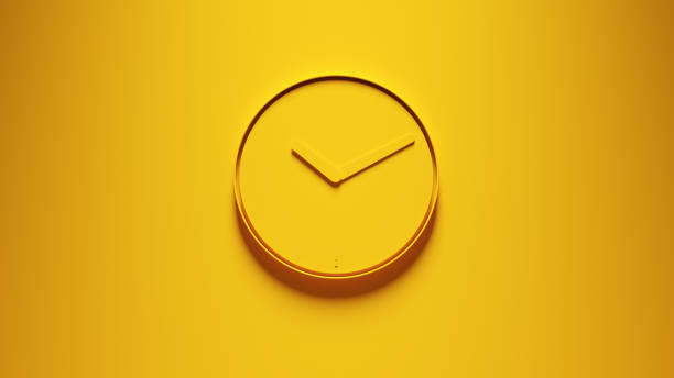 orologio da parete per ufficio moderno giallo - lancetta dei minuti illustrazioni foto e immagini stock