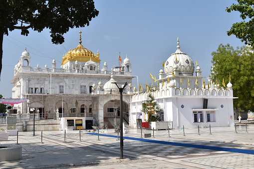 Facade - Takhat Sachkhand Shri Hazur Abchalnagar Sahib, main Gurudwara of Nanded and one of the five high seats of authority of the Sikhs. Maharashtra, India