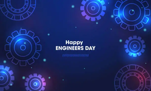 Vector illustration of Happy engineers day with gear wheels