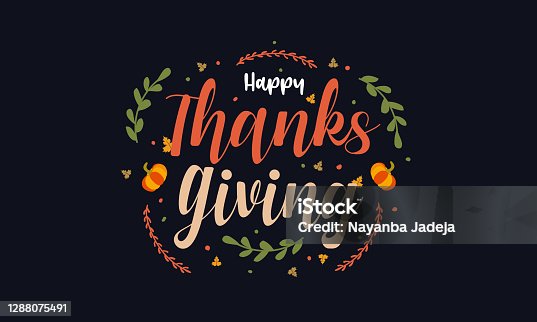 istock Thanksgiving lettering card on black background with leaf 1288075491