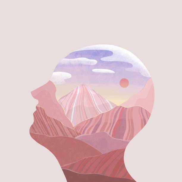 abstract concept of human with pink color mountain vector art illustration