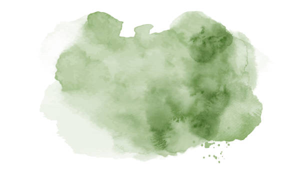 흰색 배경에 물채화 를 튀는 얼룩의 추상밝은 녹색 - watercolor painting stock illustrations