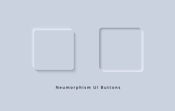 Skeuomorphism and Neumorphism UI Square Button Design of Futuristic 3D effect for White Web and Mobile App buttons vector art illustration
