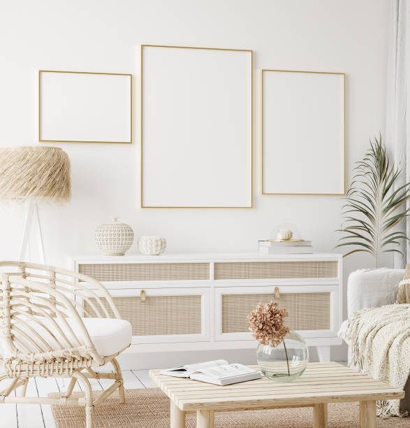 istock Mock up frame in cozy home interior background, coastal style living room 1288088299