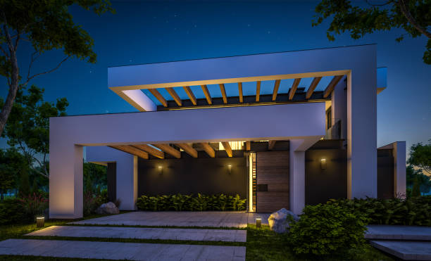 istock 3d rendering of modern house in luxurious style in night 1288089473