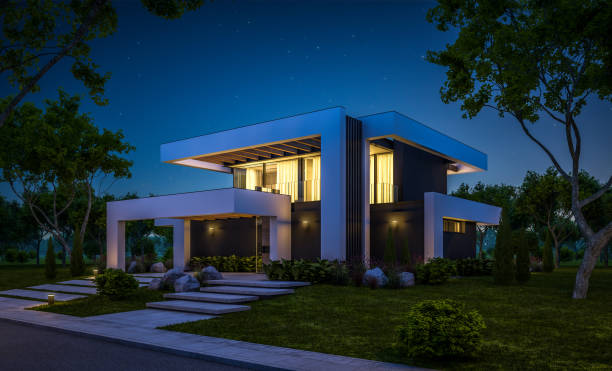 istock 3d rendering of modern house in luxurious style in night 1288089476