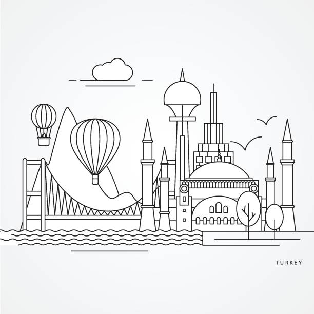 Turkey concept Turkey detailed silhouette. Trendy vector illustration, flat style. Stylish colorful landmarks. The concept for a web banner. Business icon map of turkey nevsehir stock illustrations