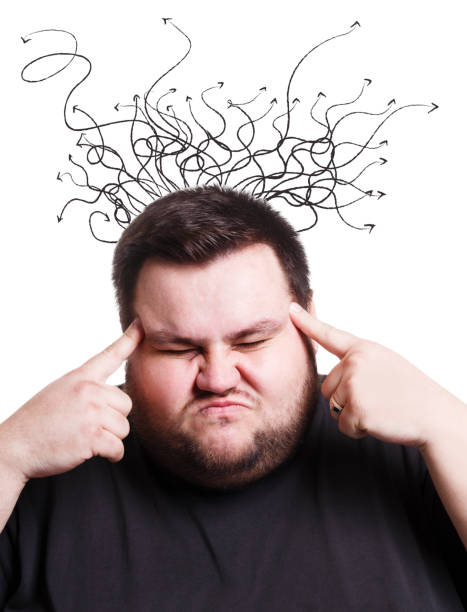 istock Overweight young guy having trouble making decision, overwhelmed by tangled thoughts, collage 1288092887