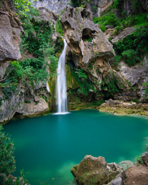 istock The skull waterfall with natural turquoise water pool. Spain 1288093039