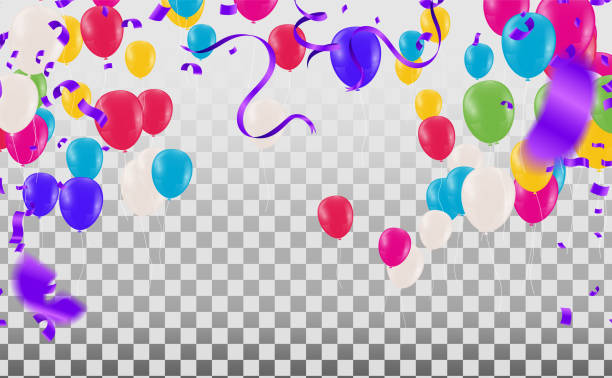 Bright colorful stars and balloons border on a background. Festive birthday party vector poster. Celebration illustration. Bright colorful stars and balloons border on a background. Festive birthday party vector poster. Celebration illustration. puff ball gown stock illustrations