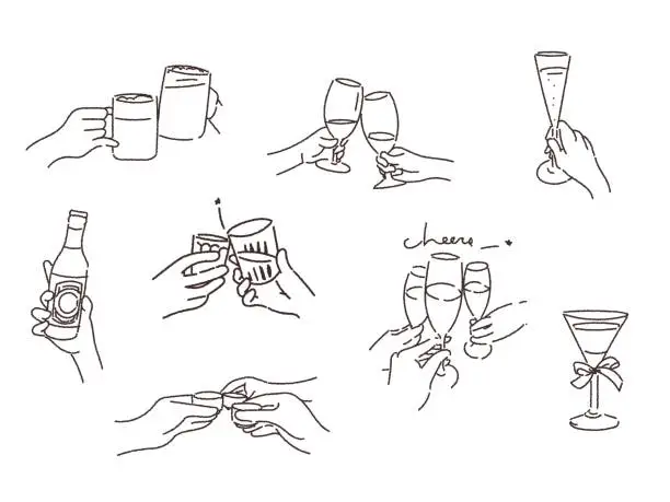 Vector illustration of Vector images of people's hands toasting