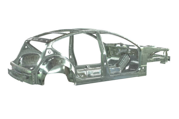istock 3D render of metallic car body frame isolated on white 1288095807