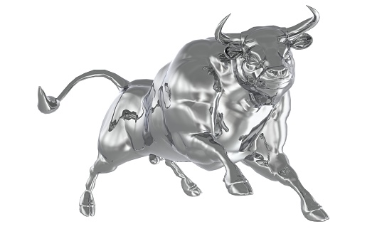 3D illustration white metal bull isolated on white background