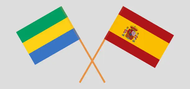Vector illustration of Crossed flags of Gabon and Spain