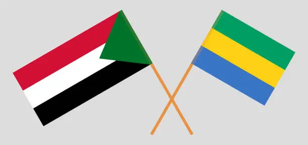 Vector illustration of Crossed flags of Gabon and Sudan