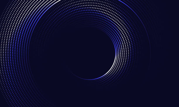 cząstki technologiczne spiralne tło ze świecącymi światłami - innovation stock illustrations