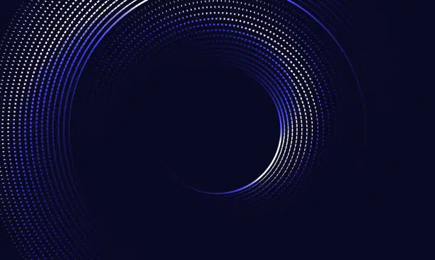 Vector illustration of Technology particles spiral background with glowing lights