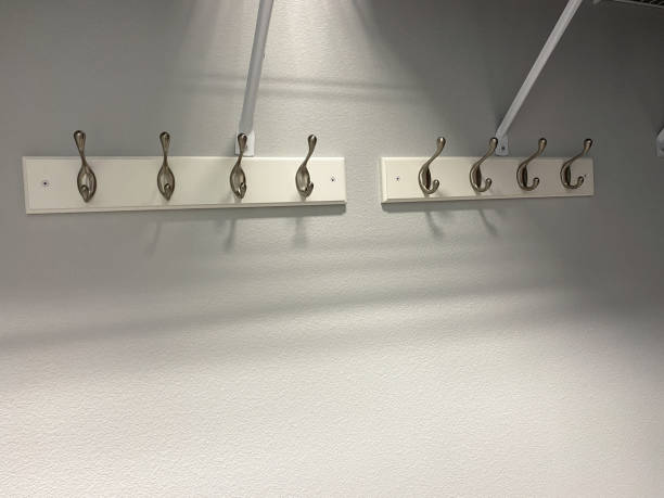 istock Hooks installed on a wall in a clothes closet to help organize clothes in a home. 1288101866