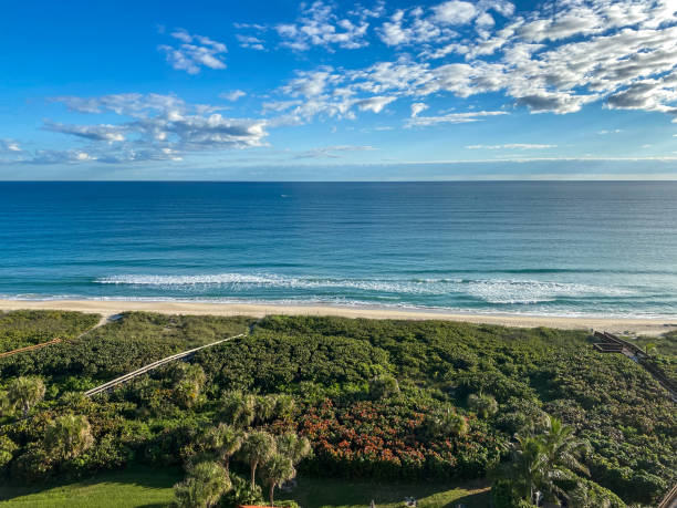 Ocean waves lapping on the beach  on a beautiful sunny day along the shoreline