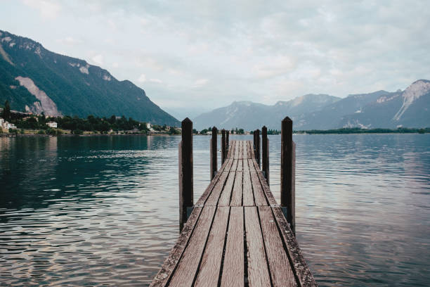 istock Lake Geneva in the early morning, empty boat dock 1288104081
