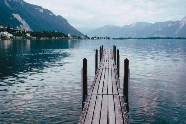 istock Lake Geneva in the early morning, empty boat dock 1288104094