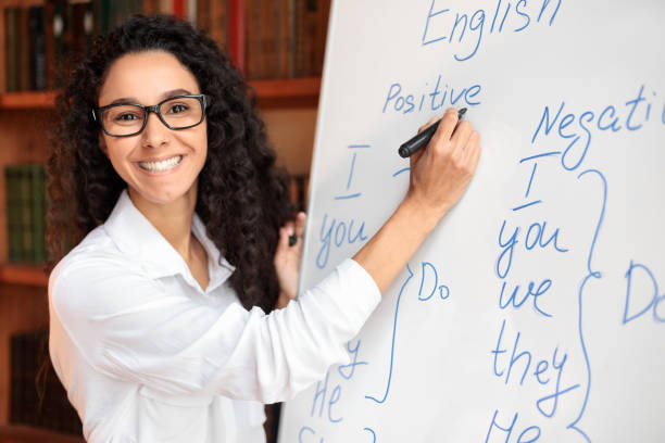 istock English teacher standing at whiteboard, explaining lesson to students 1288104193