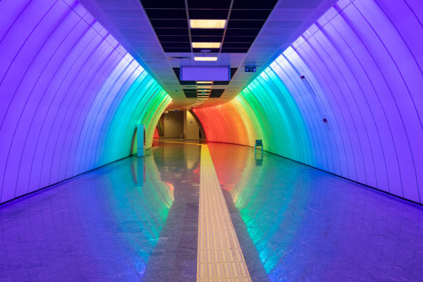 istock Multicolored and Modern Subway Corridor in a Metro Station 1288104420