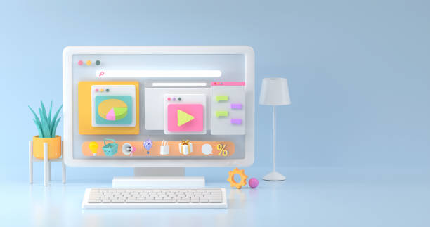 istock 3d rendering of computer mockup and social icon.