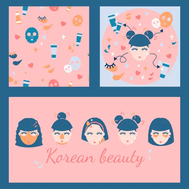 Vector illustration of korean beauty cosmetics